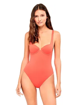 Balconette Neckline Removable Cups Swimsuit Red 90 Women - GISELA - FashionsVida