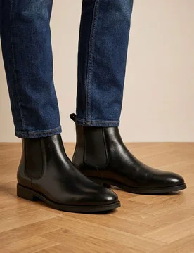 Wide Fit Leather Pull On Chelsea Boots Black male - Jones Bootmaker - FashionsVida
