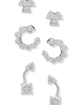 Women's Silver Crystal Earring Trio Pack in Gold - Gold - Size: One Size - Anne Klein Jewellery - FashionsVida