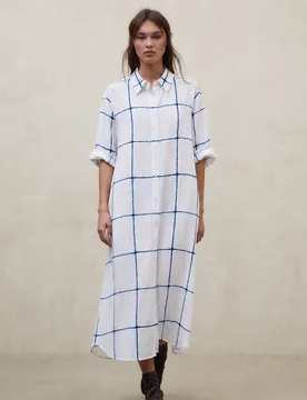 Vestido largo camisero con estampado de cuadros - Ecoalf - FashionsVida