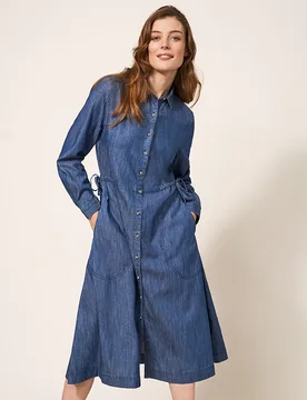 Organic Jade Cord Dress - Denim - White stuff - FashionsVida