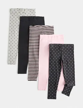 Pack Cotton Rich Patterned Leggings (2-10 Yrs) Blossom female - M&S - FashionsVida