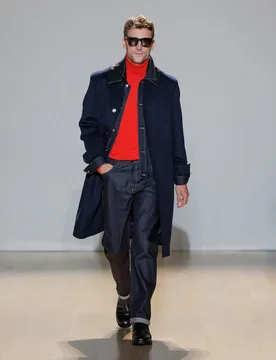Wool Blend Contrast Collar Car Coat Dark Navy male - Autograph - FashionsVida