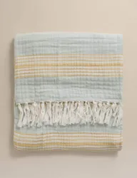 Pure Cotton Striped Large Throw Blue Mix