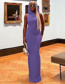 Women Fashion Solid Color Hooded Asymmetrical Sleeveless Dress New Arrival Elegant Minimalist Design Maxi Skirt robes de soirée - Aliexpress - FashionsVida