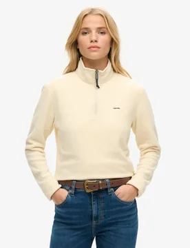 Superdry Damen Verkürzter Polar Fleecepullover mit Halblangem Reißverschluss, Beige - Größe: 36 - 64.99 - FashionsVida