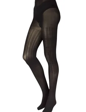 Women's 1 Pair Opaque Cable Knit Tights Black S/M - Black - Size: Small - Charnos - FashionsVida