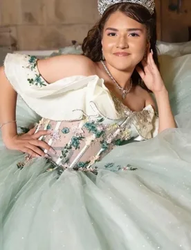 Olive green Shoulder Quinceanera Dress glitter flower decal Tull layering vestidos de 15 Quinceanera ﻿Customized - Aliexpress - FashionsVida