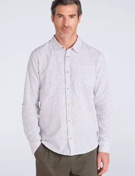 Lowe Mens Cotton Linen Stripe Shirt - Green - Green - Size: XS - Mountain Warehouse - FashionsVida