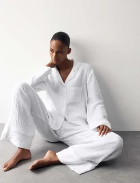 Pure Cotton Muslin Revere Pyjama Set White female - Autograph - FashionsVida