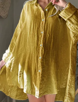 Camisa de mujer talla grande con textura, abotonadura sencilla, corta por delante y larga por detrás, con lunares, para verano 5XL - Shein - FashionsVida