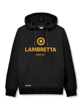 Unisex Mens Hoodie Oth Dark Drawstring Black Gold Textile - Size Large - Lambretta - FashionsVida
