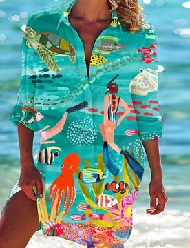 Camisa de playa de verano con estampado floral para mujer de talla grande 0XL - Shein - FashionsVida
