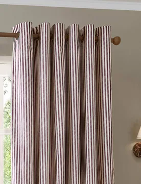 Hebden Pure Cotton Striped Eyelet Curtains Red Mix - YARD - FashionsVida