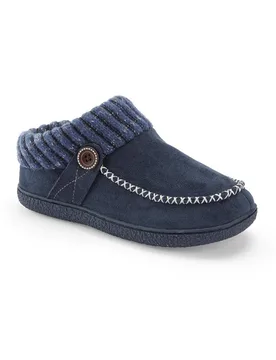 Women's Moccasin Knitted Collar Slippers in Navy Size: 6 - Navy - Size: 6 - Cotton Traders - FashionsVida