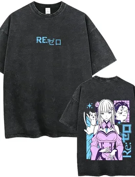 Washed Vintage Anime Re:ZERO Starting Life in Another World T-shirt Subaru Natsuki Emilia Pack T Shirt Men Women Oversized Tees - Aliexpress - FashionsVida
