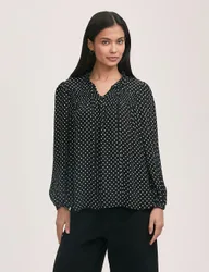 Polka Dot Tie Neck Relaxed Blouse Black Mix female