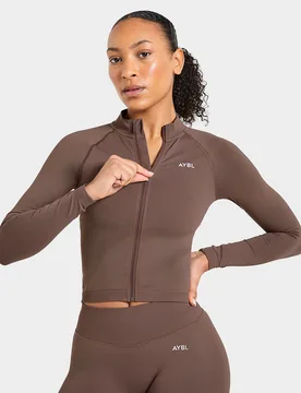 Womens Enhance Full Zip Seamless Top - Marrone, marrone marrone Donna taglia M - AYBL - FashionsVida