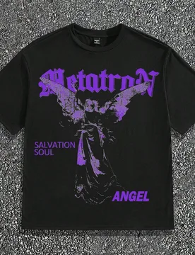 Camiseta casual de manga corta con cuello redondo y estampado de letra de ángel para hombre S - Shein - FashionsVida