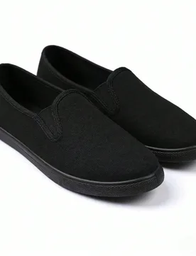 Zapatos slip-on de lona negra, diseño casual transpirable y ligero, adecuado para el uso diario, caminatas al aire libre, vacaciones, todas las estac - Shein - FashionsVida