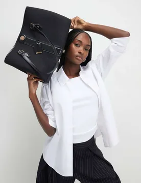 Monogram Stripe Tote Bag Black female - River Island - FashionsVida