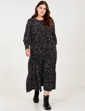 Curve Long Sleeve Smock Dress - 26 / BLACK - female - Blue Vanilla - FashionsVida