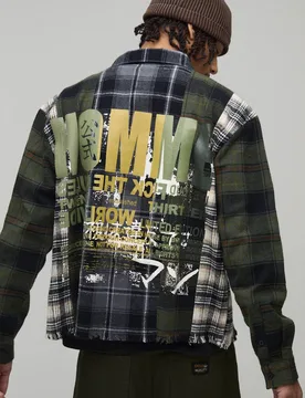 Herren Oversized Kastenförmiges Hemd Mit Karomuster-Einsätzen Green Größe Large - boohooMAN - FashionsVida