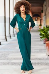 Womens Emerald Green Slinky Pocket Detail Jumpsuit - Size 16 Short