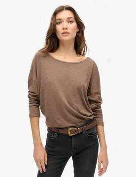 Superdry Damen Langärmeliges Oberteil aus Jersey Braun - Größe: 44 - 29.99 - FashionsVida