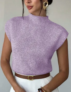 Elegante chaleco de punto holgado y versátil sin mangas con cuello alto, para salir, para mujer, tops para la escuela en otoño/invierno S - Shein - FashionsVida