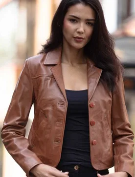 Womens 'Angel' Real Three Button Blazer - Tan - Size 18 Uk - Ashwood Leather - FashionsVida