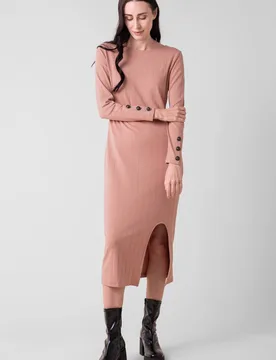 Women's Ruched Button Decor Long Sleeve Tunic Dress in Cream Size: 16 - Cream - Size: 16 - Enorsia - FashionsVida