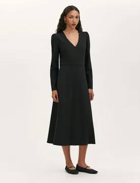 Ponte Jersey V-Neck Midi Waisted Dress Black female - Finery London - FashionsVida
