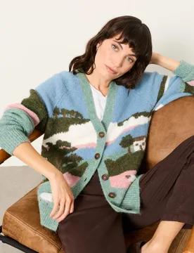 Wool Blend V-Neck Button Front Cardigan Blue Mix female - Fatface - FashionsVida