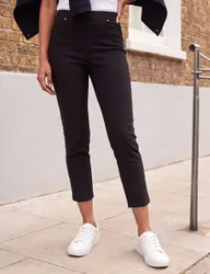 Elasticated Waist Cropped Trousers with Stretch Black female