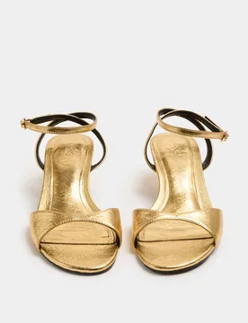 Ankle Strap Kitten Heel Peep Toe Sandals Gold female - M&S - FashionsVida