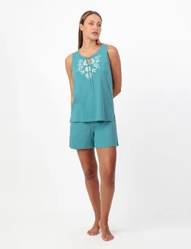 Pijama corto de mujer de punto viscosa con detalles bordados - Admas - FashionsVida