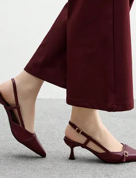 Bombas de trabajo versátiles de uso diario con puntera puntiaguda y tacón medio en color burdeos para mujeres - Shein - FashionsVida