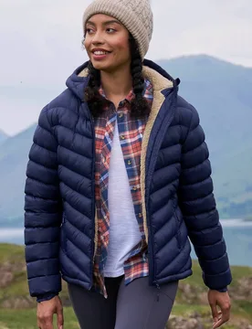 Women's 'Seasons' Water Resistant Lightweight Padded Fur Fleece Lined Jacket in Navy Size: 10 - Navy - Size: 10 - Mountain Warehouse - FashionsVida