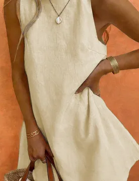 Vestido de mujer elegante y minimalista de cuello redondo sin mangas en color caqui, adecuado para el uso diario en primavera y verano XS - Shein - FashionsVida