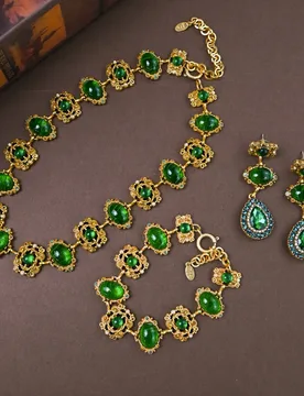 Vintage 14K Gold Filled Synthetic Emerald Jewelry Set Green Quartz Teardrop Drop Earring Chunky Crystal Tennis Bracelet Necklace - Aliexpress - FashionsVida