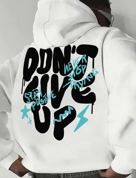 Sudadera con capucha casual y de moda para hombres con bolsillo canguro, cordón y estampado del lema "No te rindas", forrada térmicamente, para oto? - Shein - FashionsVida