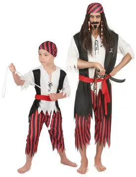 Piraten-Paarkostüm für Vater und Sohn Karneval schwarz-rot - BCI - FashionsVida