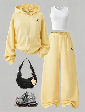 Conjunto de 3 piezas de ropa para niñas adolescentes, atuendos de otoño, blusas de otoño, sudadera blanca con capucha de manga larga con cremallera - Shein - FashionsVida