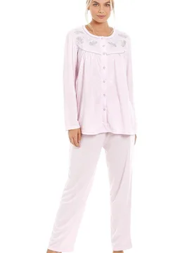 Women's Cuddle Knit Long Sleeve Pyjama Set in Light Pink Size: 22-24 - Light Pink - Size: 22-24 - Camille - FashionsVida