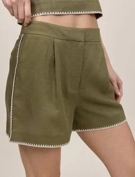 Whipstitch Tailored Shorts With Linen Green female - Nobody's Child - FashionsVida
