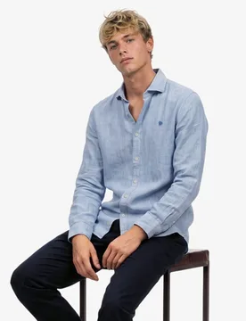 Superdry Herren Riviera Leinenhemd mit Langen Ärmeln Blue - Größe: XL - 94.99 - FashionsVida