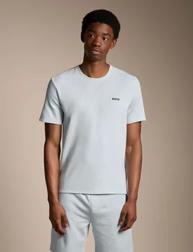 Cotton Rich Waffle Crew Neck T-Shirt Light Blue male - BOSS - FashionsVida