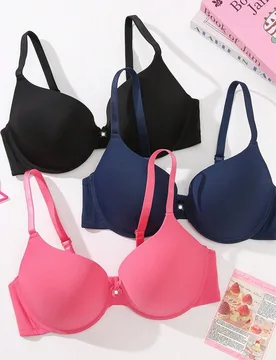 Set de 3 sujetadores sin costuras y acolchados, cómodos para uso diario, tallas grandes 95D - Shein - FashionsVida