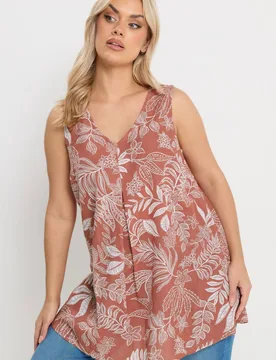 Women's Palm Leaf Linen Vest Top in Burnt Orange Size: 20 - Burnt Orange - Size: 20 - Yours - FashionsVida